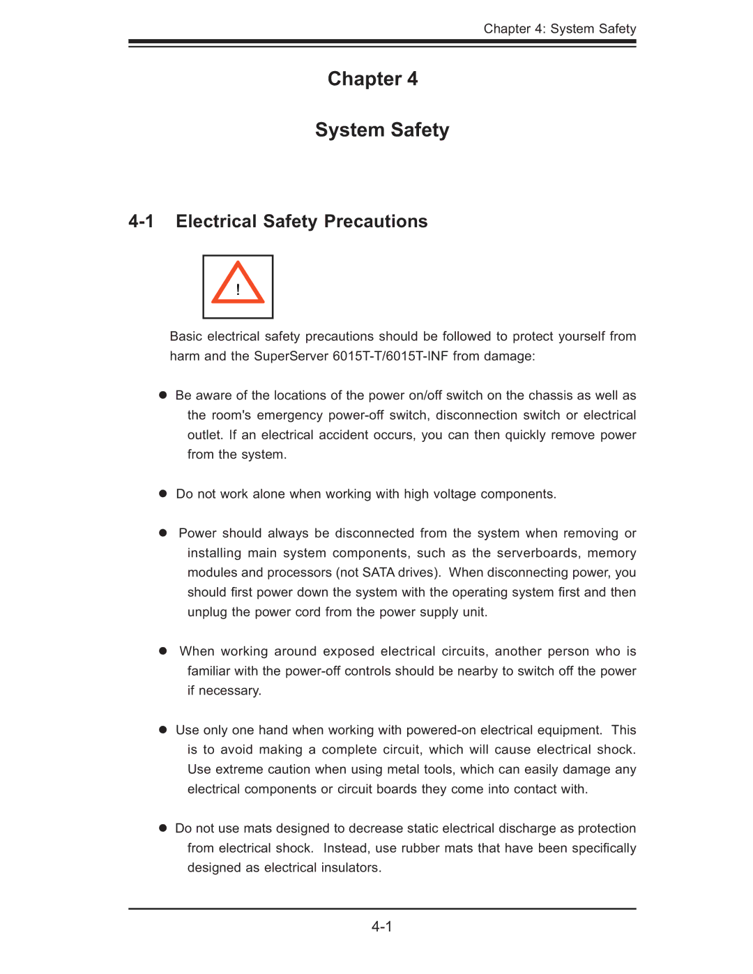 SUPER MICRO Computer 6015T-T, 6015T-INF manual Chapter System Safety, Electrical Safety Precautions 