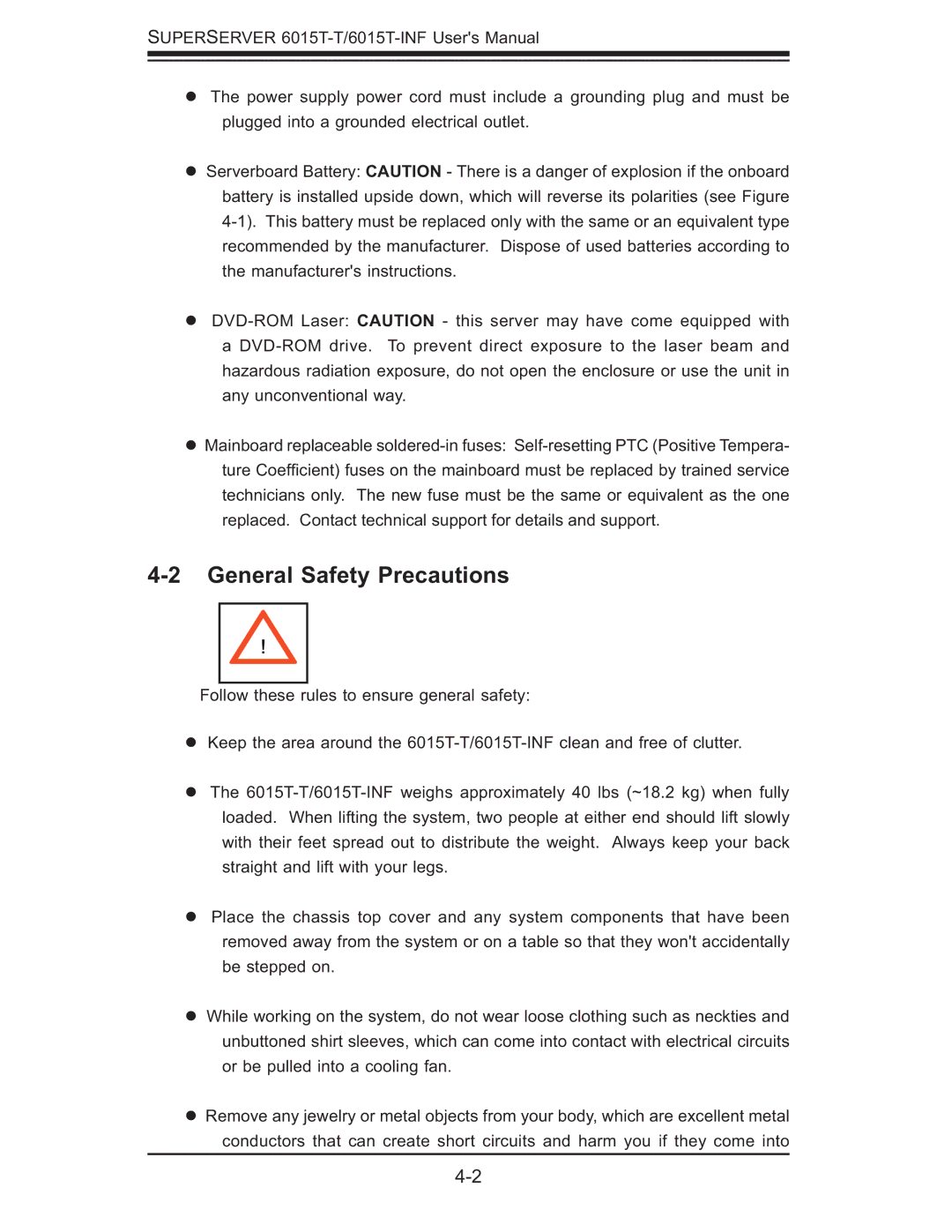 SUPER MICRO Computer 6015T-INF, 6015T-T manual General Safety Precautions 