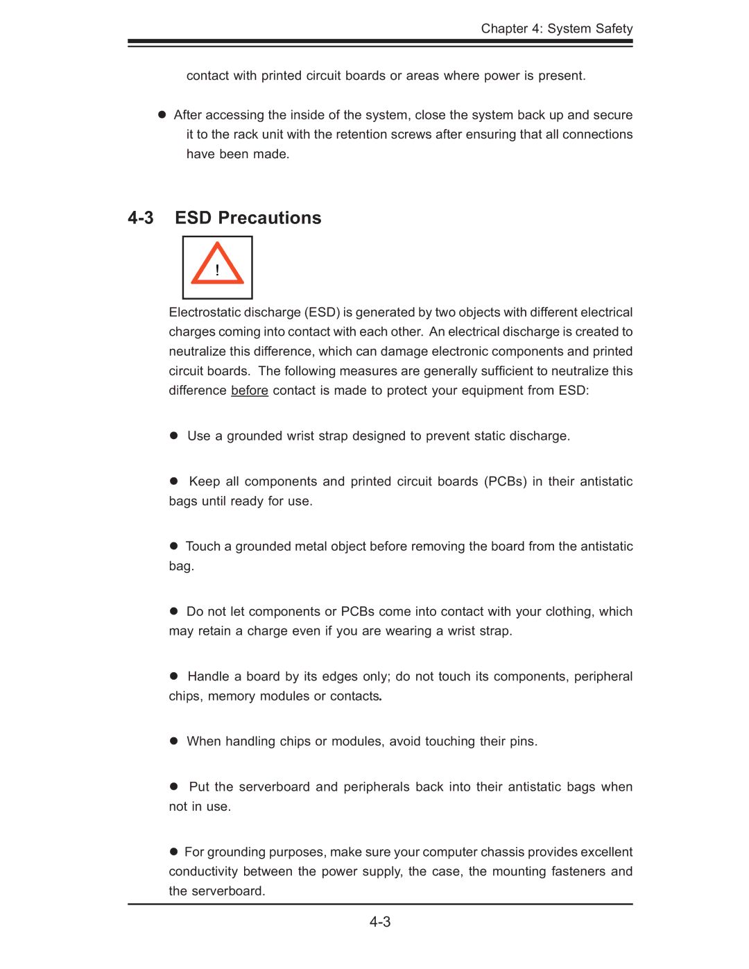 SUPER MICRO Computer 6015T-T, 6015T-INF manual ESD Precautions 