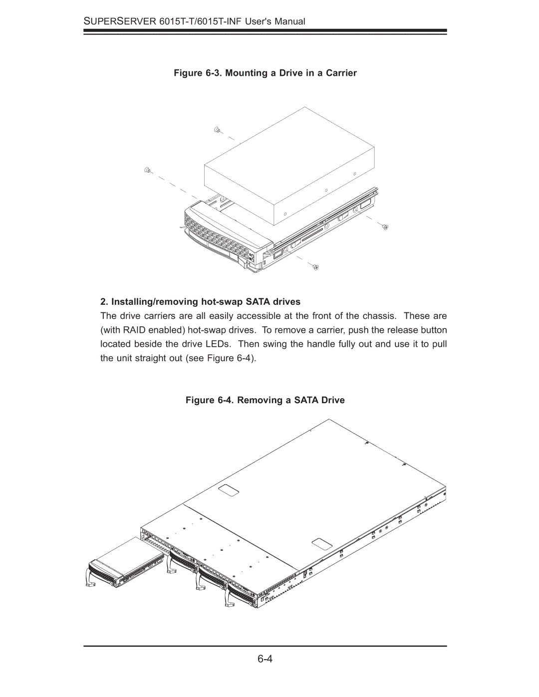 SUPER MICRO Computer 6015T-INF, 6015T-T manual Removing a Sata Drive 