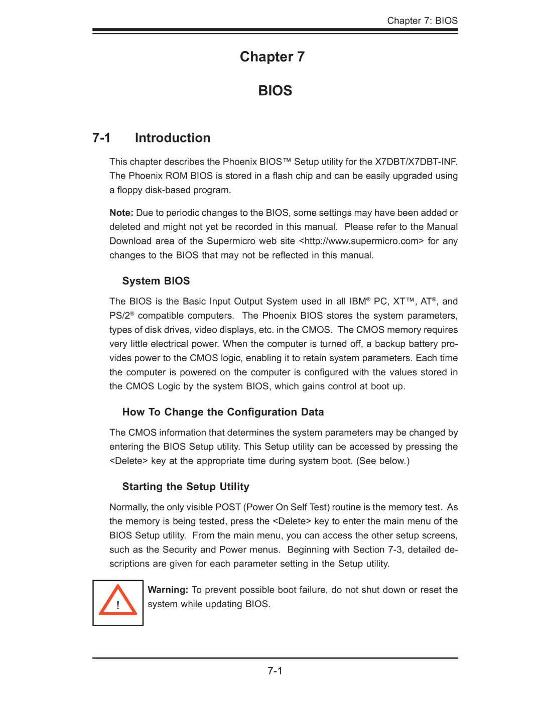 SUPER MICRO Computer 6015T-T, 6015T-INF manual Chapter, Introduction, System Bios, How To Change the Conﬁguration Data 