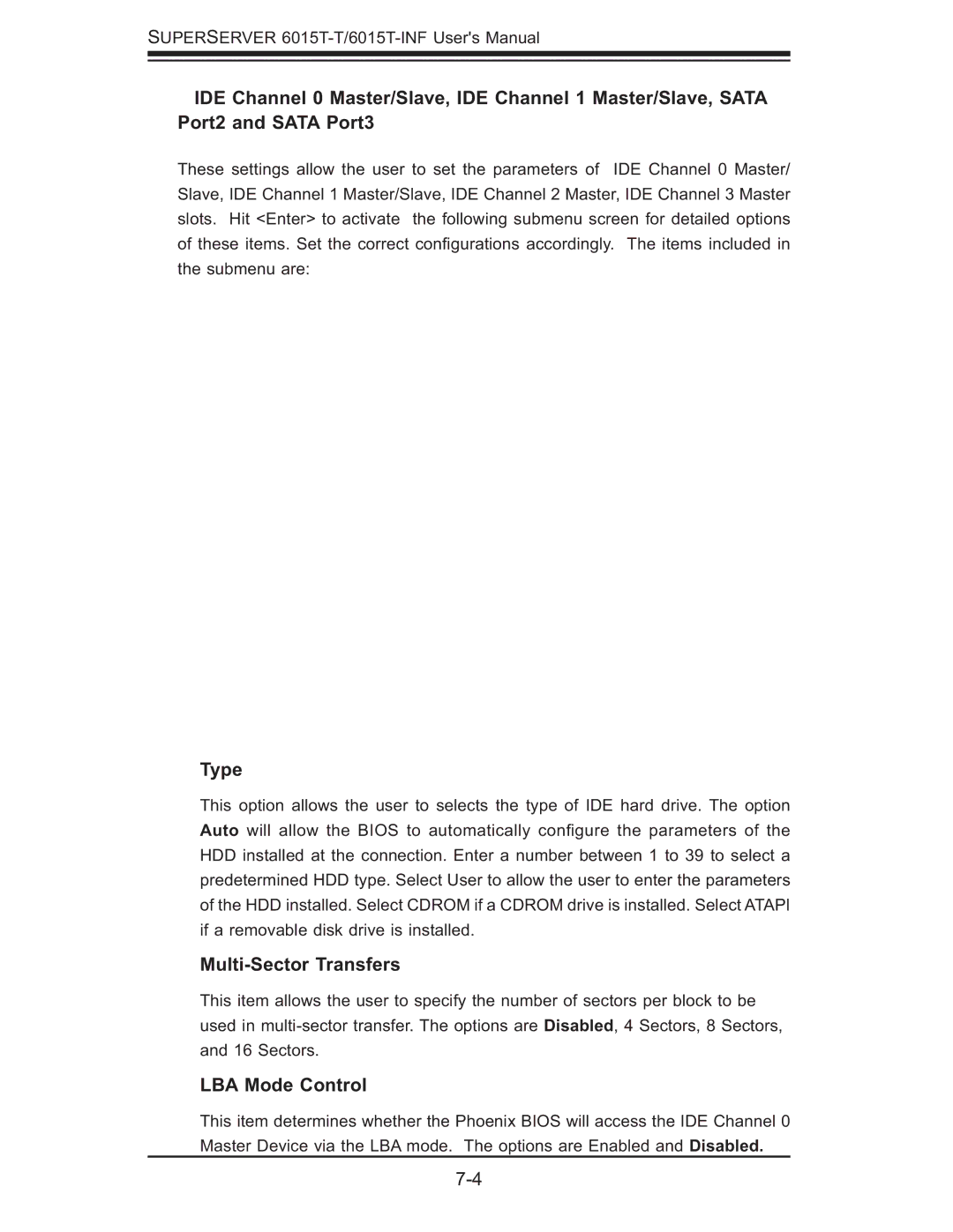 SUPER MICRO Computer 6015T-INF, 6015T-T manual Type, Multi-Sector Transfers, LBA Mode Control 