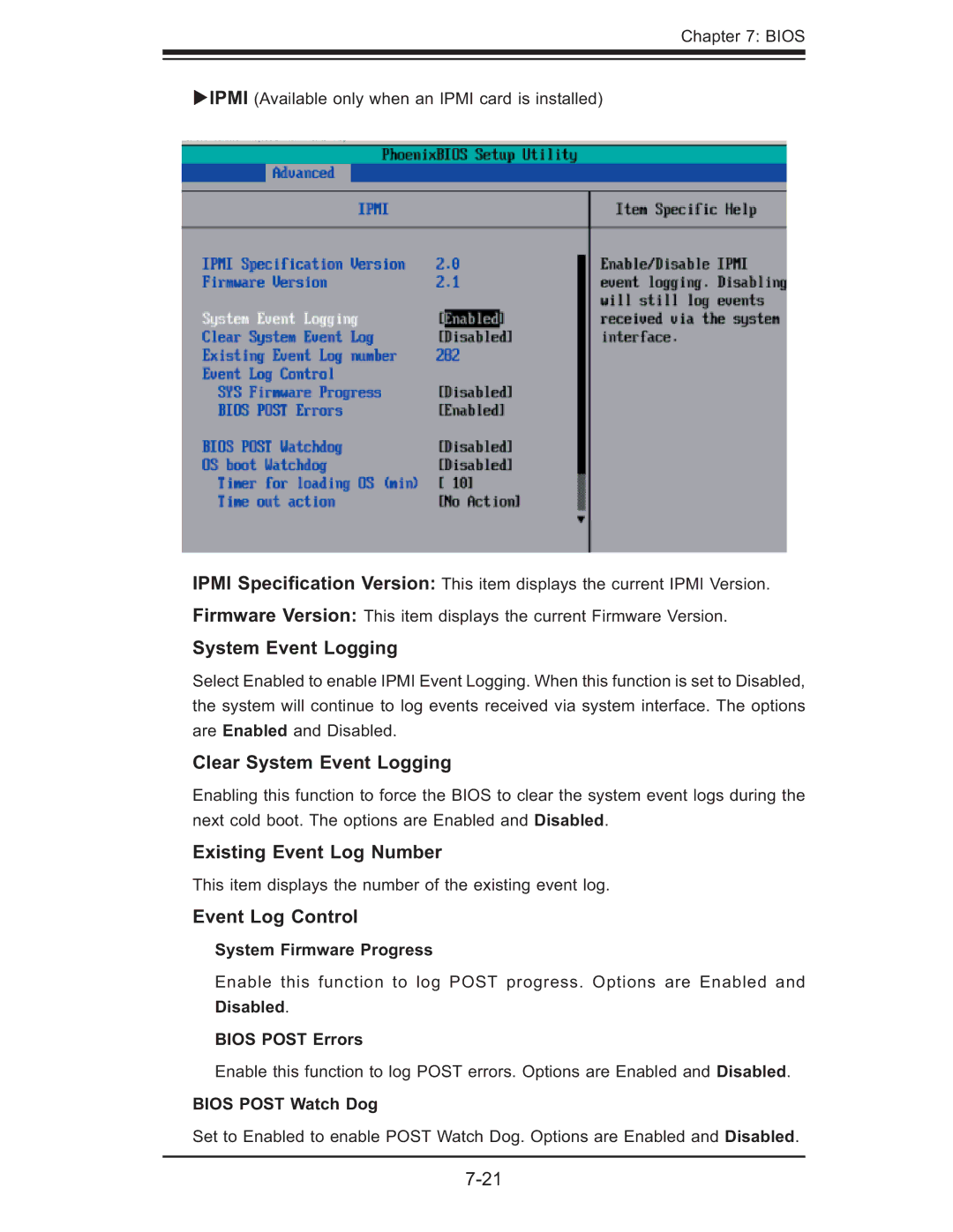 SUPER MICRO Computer 6015T-T, 6015T-INF manual Clear System Event Logging, Existing Event Log Number, Event Log Control 