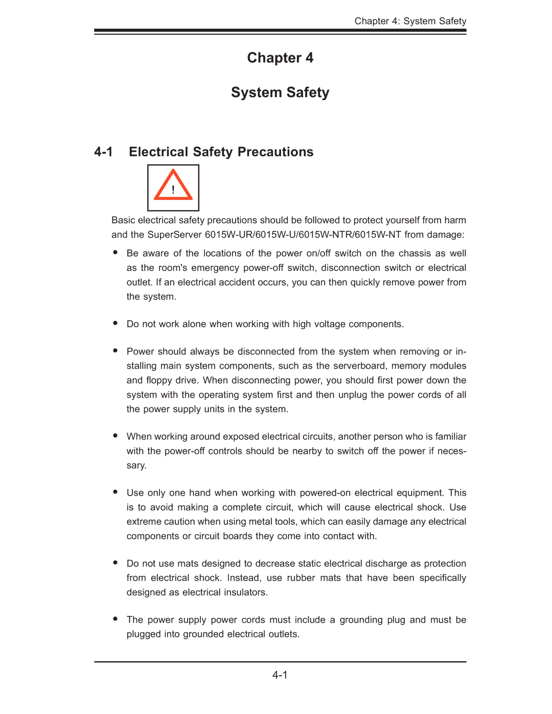 SUPER MICRO Computer 6015W-NTR, 6015W-UR user manual Chapter System Safety, Electrical Safety Precautions 