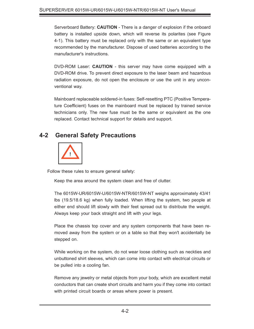 SUPER MICRO Computer 6015W-UR, 6015W-NTR user manual General Safety Precautions 