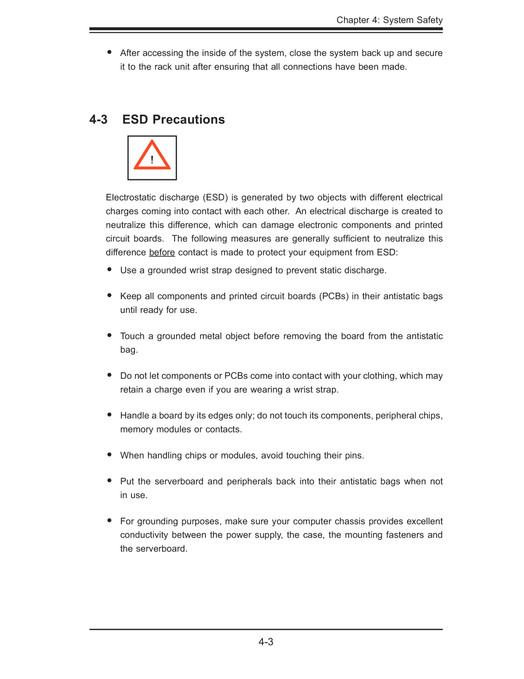 SUPER MICRO Computer 6015W-UR, 6015W-NTR user manual ESD Precautions 