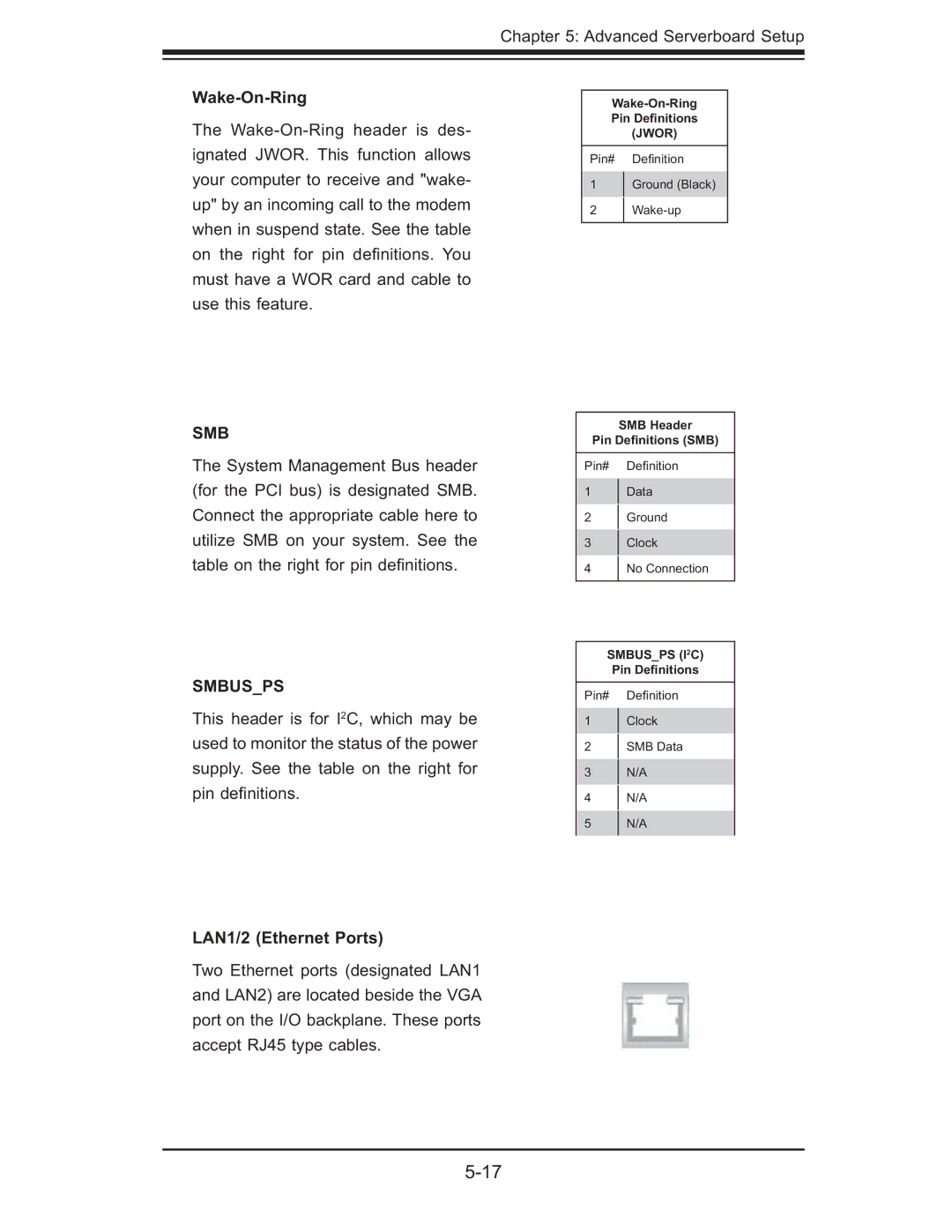 SUPER MICRO Computer 6015W-NTR, 6015W-UR user manual Wake-On-Ring, LAN1/2 Ethernet Ports 