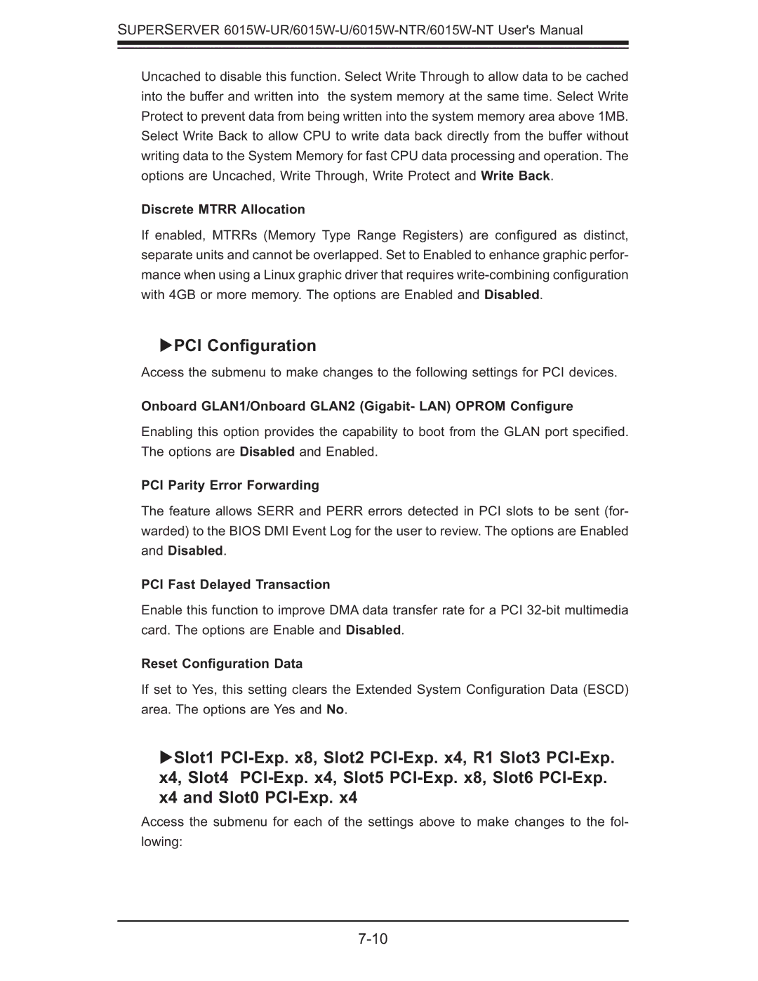 SUPER MICRO Computer 6015W-UR, 6015W-NTR user manual PCI Conﬁguration 