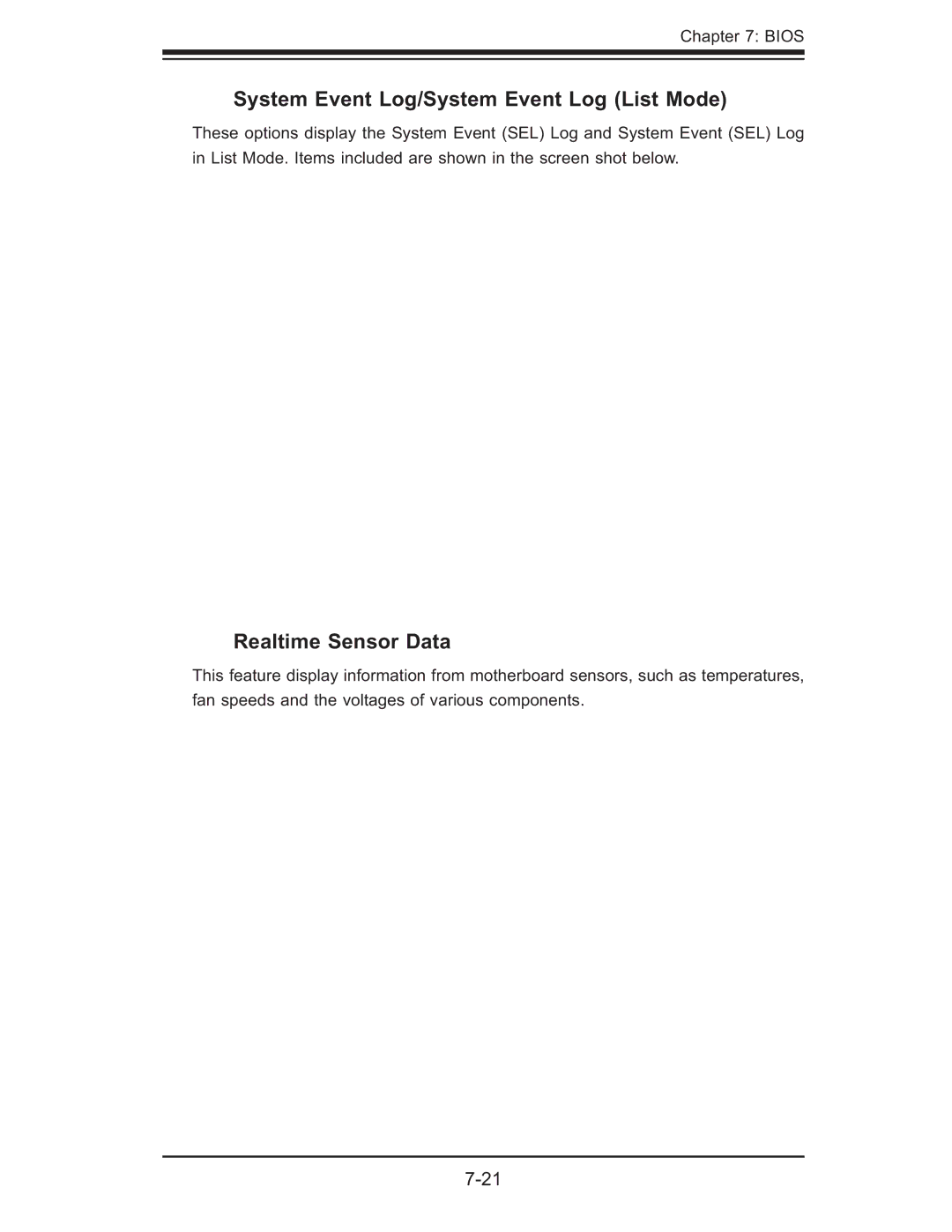 SUPER MICRO Computer 6015W-NTR, 6015W-UR user manual System Event Log/System Event Log List Mode, Realtime Sensor Data 