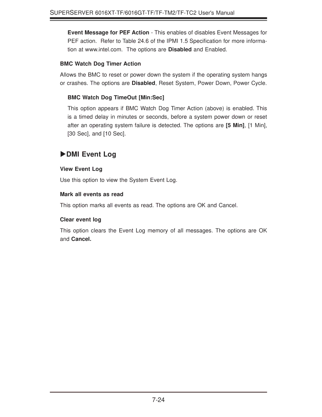 SUPER MICRO Computer 6016GT-TF-TM2, 6016GT-TF-TC2, 6016XT-TF user manual DMI Event Log 