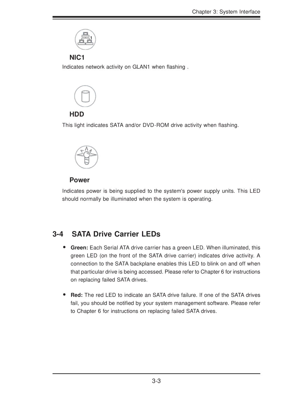 SUPER MICRO Computer 6016GT-TF-TC2, 6016GT-TF-TM2, 6016XT-TF user manual Sata Drive Carrier LEDs, Hdd 