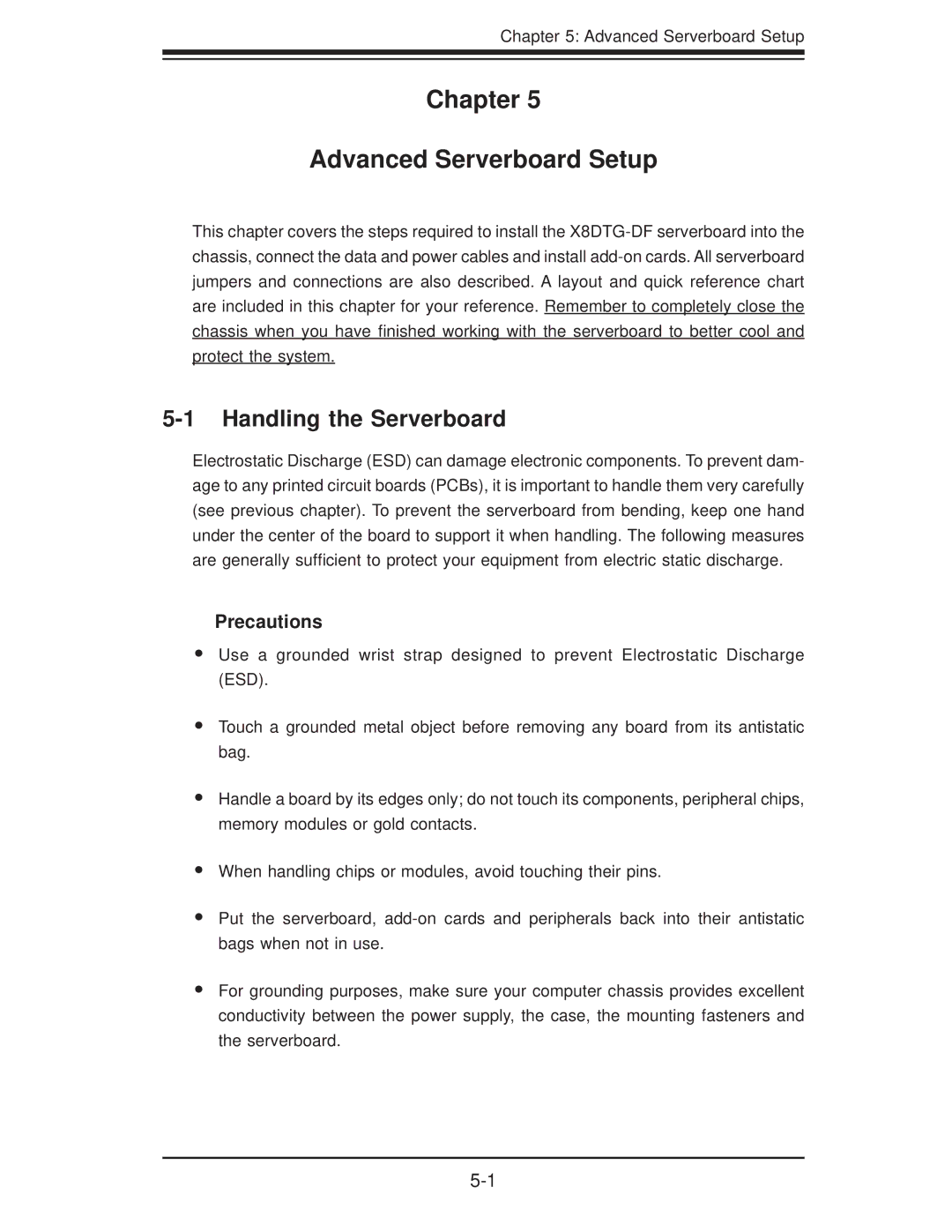 SUPER MICRO Computer 6016XT-TF, 6016GT-TF-TC2 user manual Chapter Advanced Serverboard Setup, Handling the Serverboard 