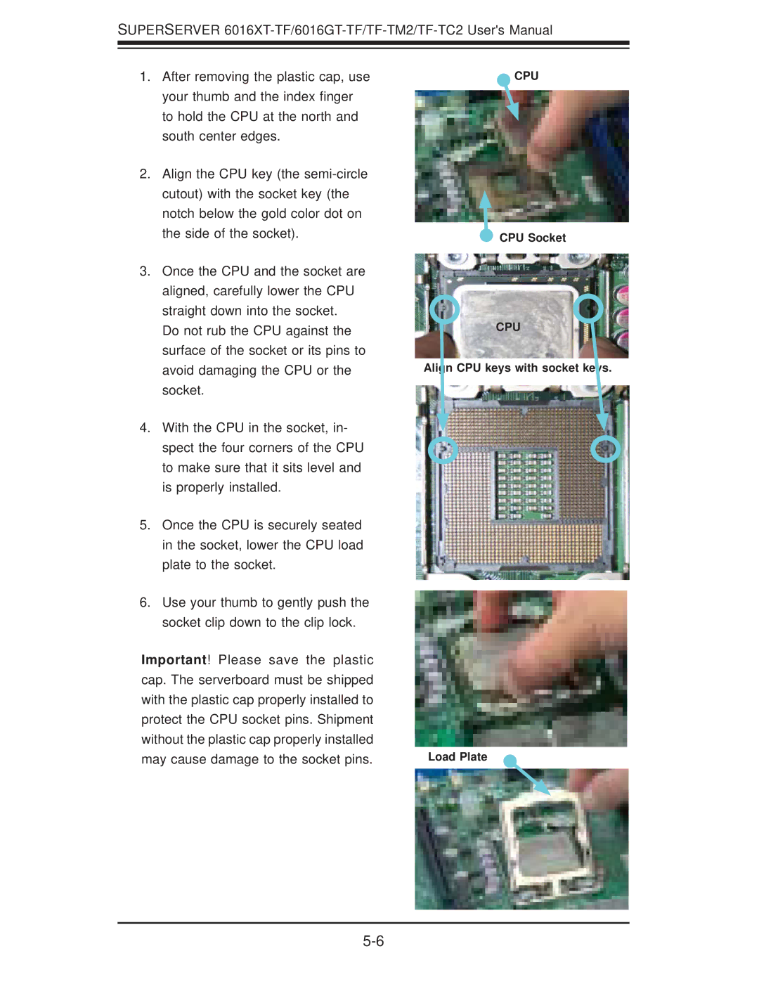 SUPER MICRO Computer 6016GT-TF-TC2, 6016GT-TF-TM2, 6016XT-TF user manual Cpu 