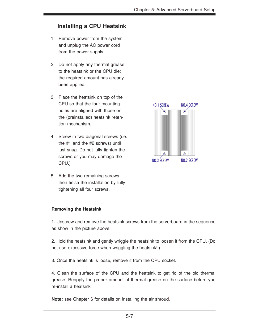 SUPER MICRO Computer 6016GT-TF-TC2, 6016GT-TF-TM2, 6016XT-TF user manual Installing a CPU Heatsink, Removing the Heatsink 