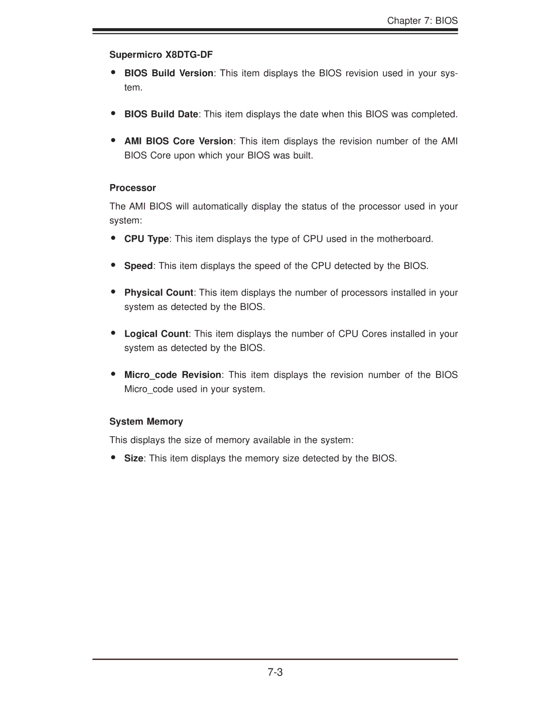 SUPER MICRO Computer 6016GT-TF-TC2, 6016GT-TF-TM2, 6016XT-TF user manual Supermicro X8DTG-DF, Processor, System Memory 