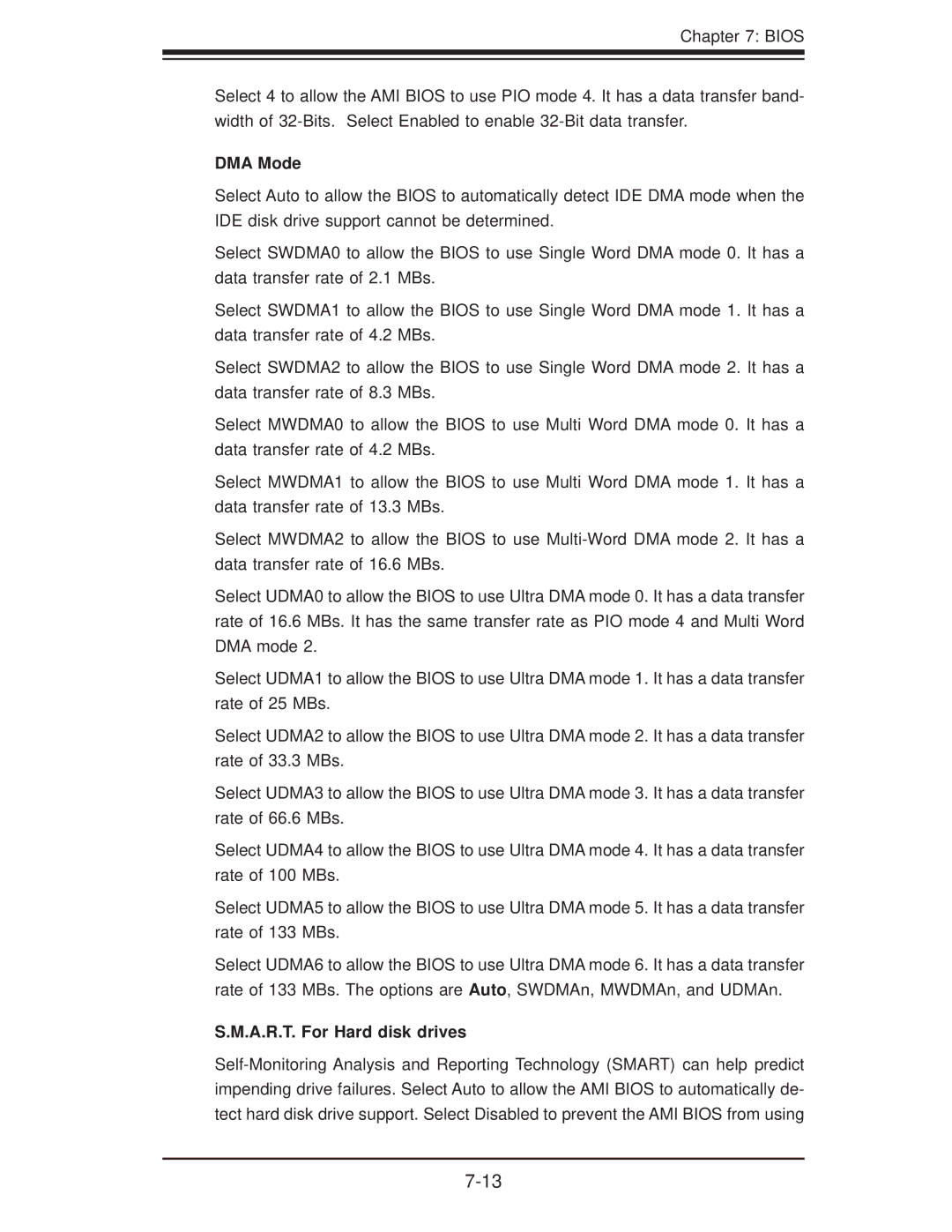 SUPER MICRO Computer 6016XT-TF, 6016GT-TF-TC2, 6016GT-TF-TM2 user manual DMA Mode, A.R.T. For Hard disk drives 