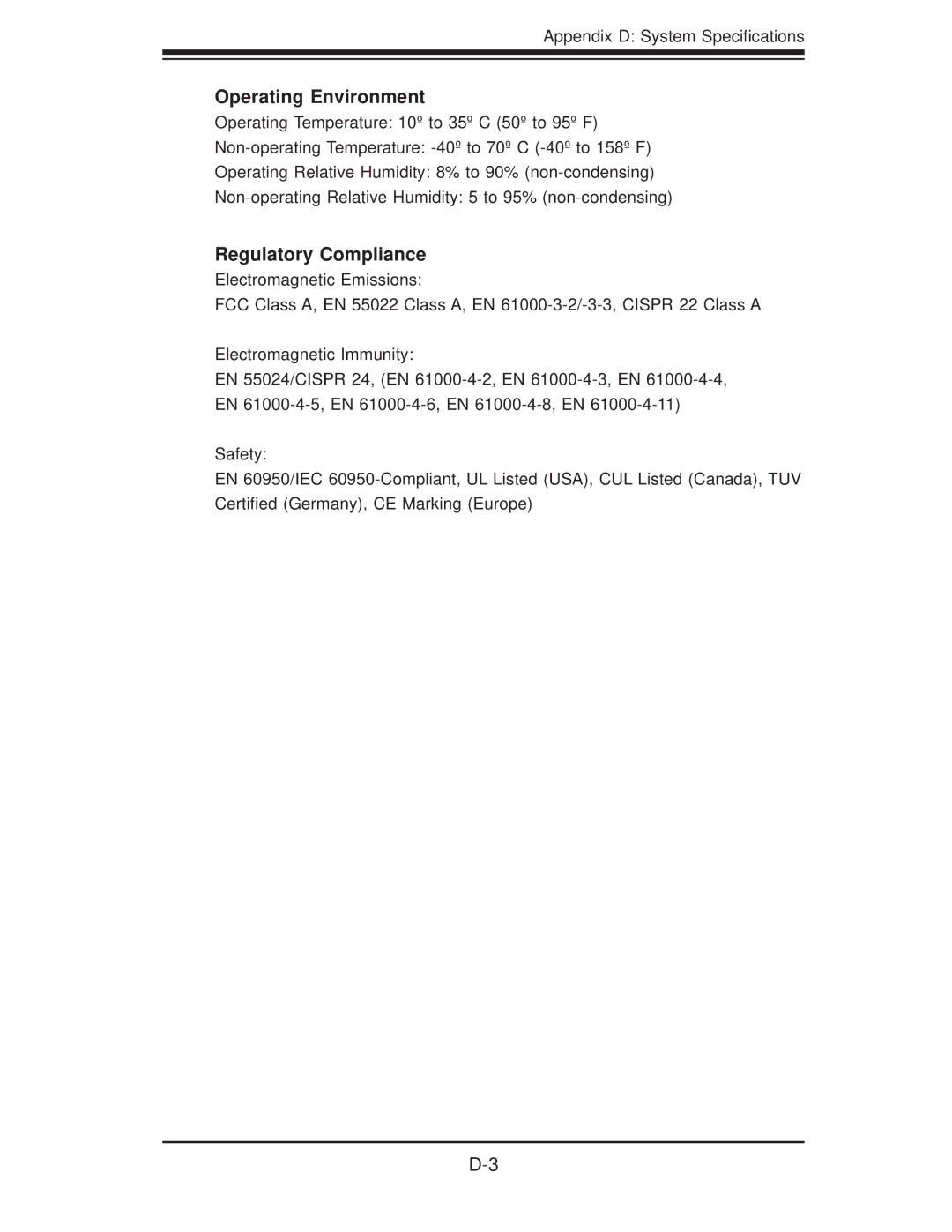 SUPER MICRO Computer 6025B-3R user manual Operating Environment, Regulatory Compliance 