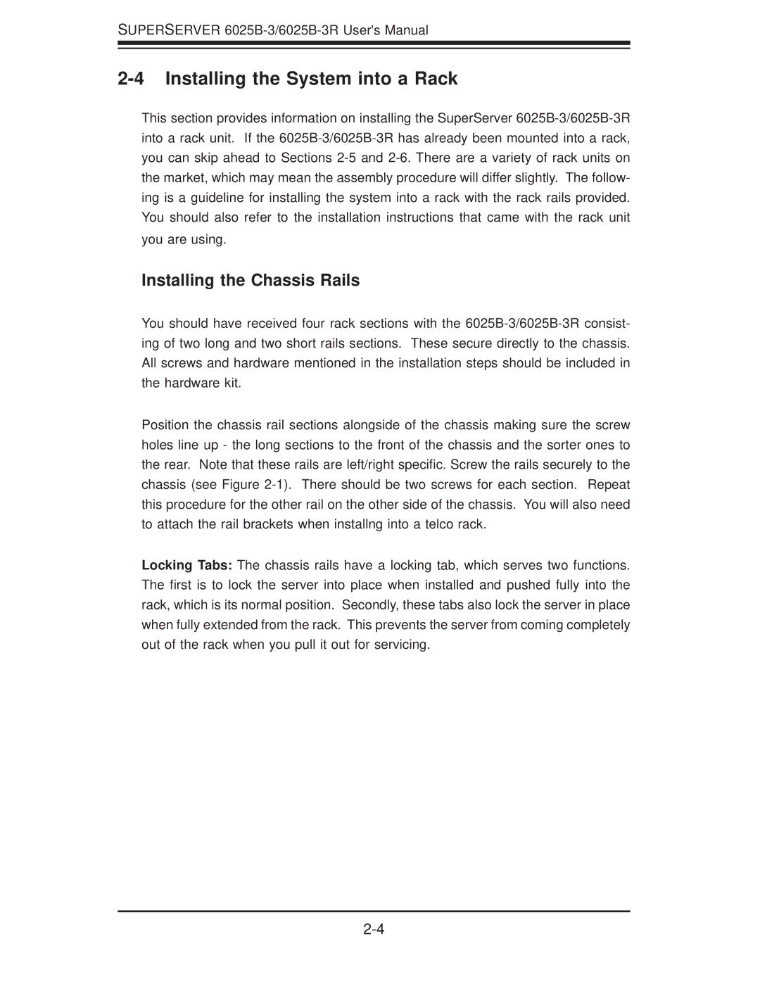 SUPER MICRO Computer 6025B-3R user manual Installing the System into a Rack, Installing the Chassis Rails 