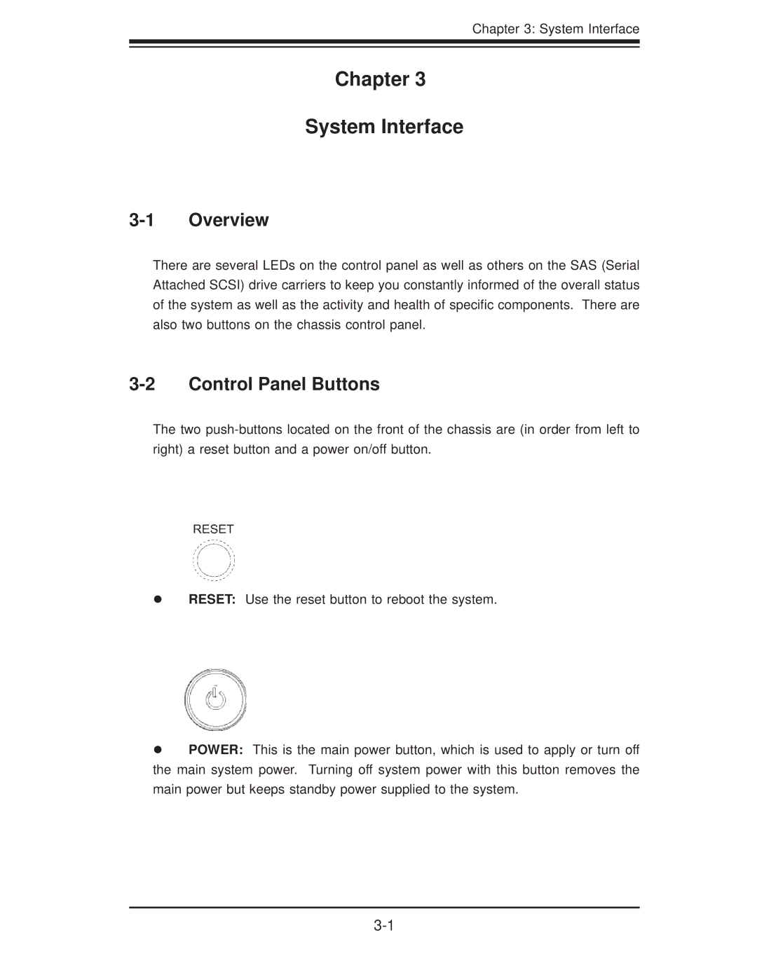 SUPER MICRO Computer 6025B-3R user manual Chapter System Interface, Control Panel Buttons 