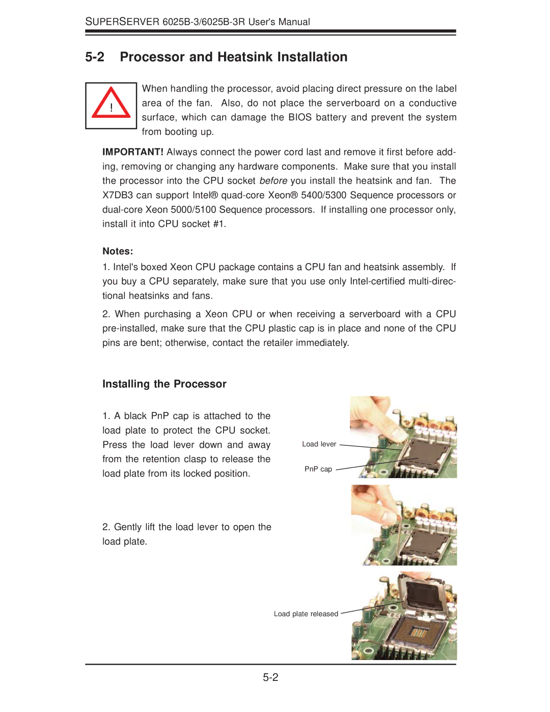 SUPER MICRO Computer 6025B-3R user manual Processor and Heatsink Installation, Installing the Processor 