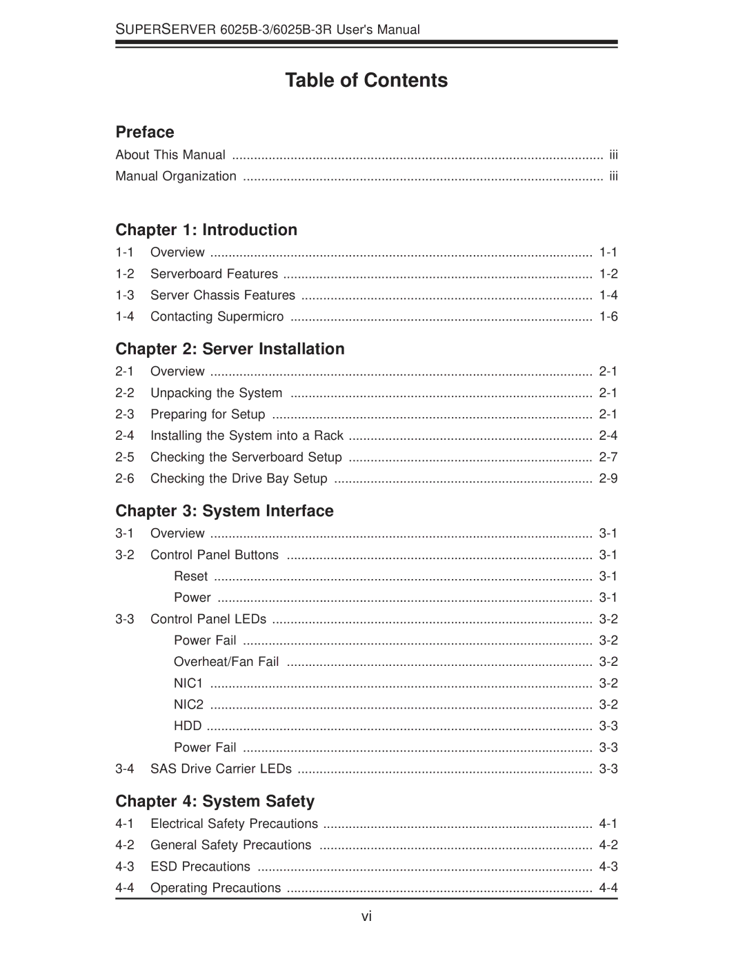 SUPER MICRO Computer 6025B-3R user manual Table of Contents 