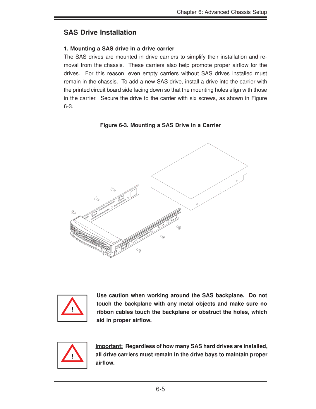 SUPER MICRO Computer 6025B-3R user manual SAS Drive Installation, Mounting a SAS drive in a drive carrier 