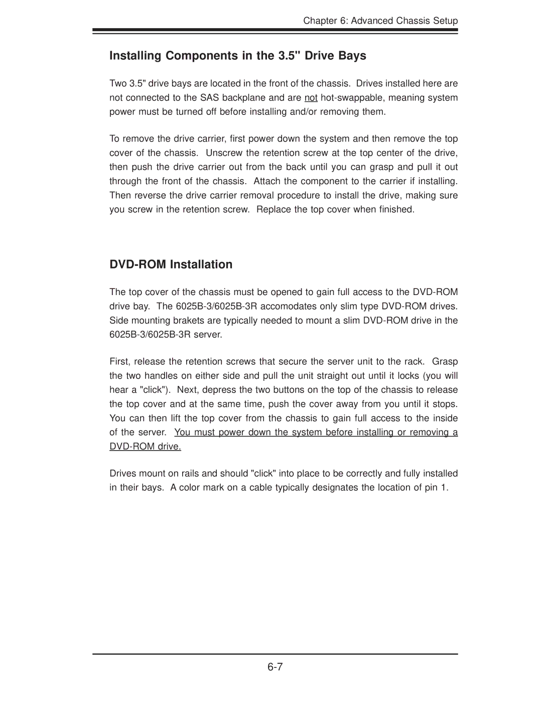 SUPER MICRO Computer 6025B-3R user manual Installing Components in the 3.5 Drive Bays, DVD-ROM Installation 