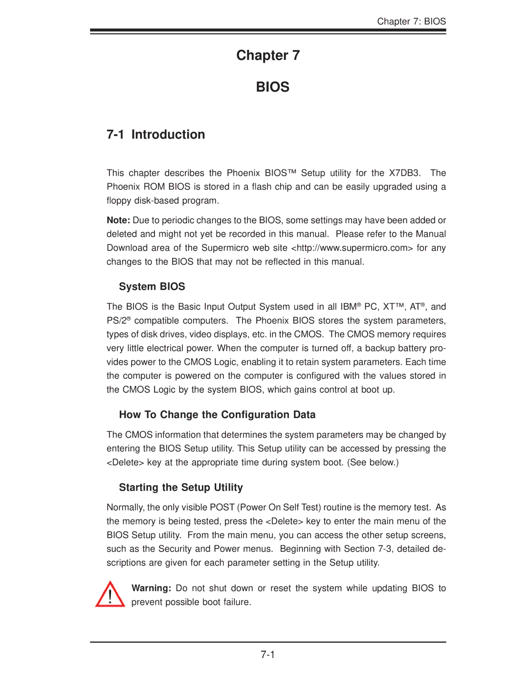 SUPER MICRO Computer 6025B-3R user manual Chapter, Introduction, System Bios, How To Change the Conﬁguration Data 