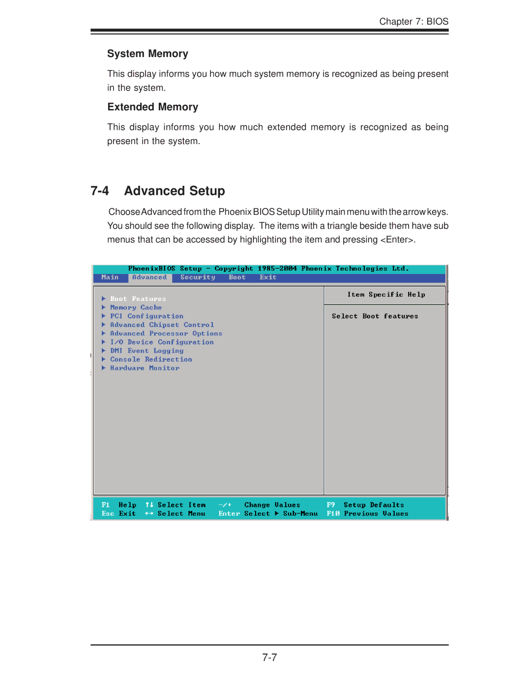 SUPER MICRO Computer 6025B-3R user manual Advanced Setup, System Memory, Extended Memory 