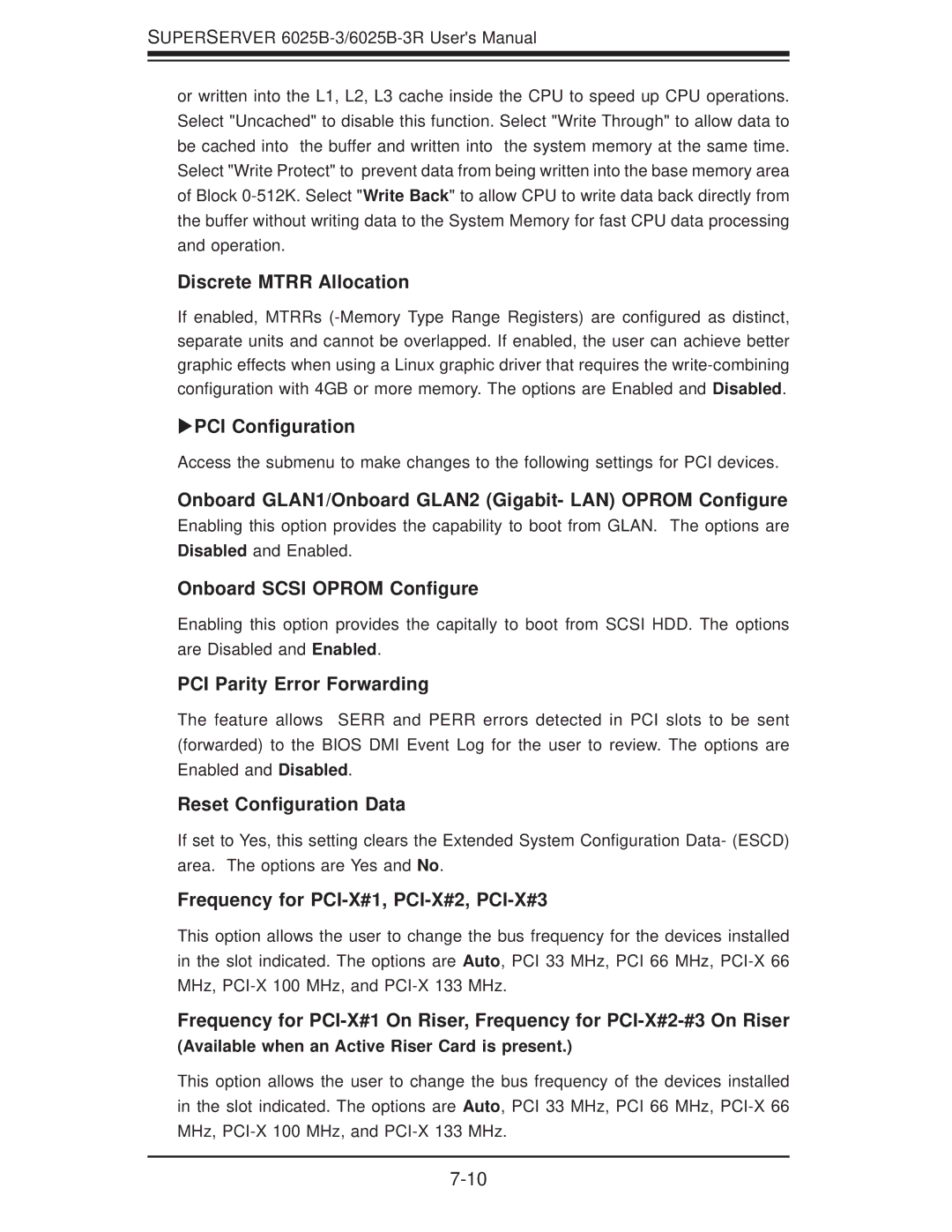 SUPER MICRO Computer 6025B-3R user manual Discrete Mtrr Allocation, PCI Conﬁguration, Onboard Scsi Oprom Conﬁgure 