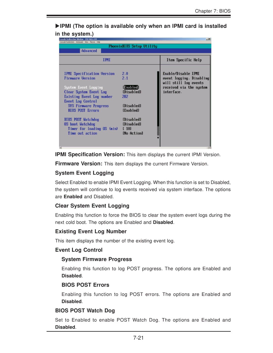 SUPER MICRO Computer 6025B-3R user manual Clear System Event Logging, Existing Event Log Number, Bios Post Errors 