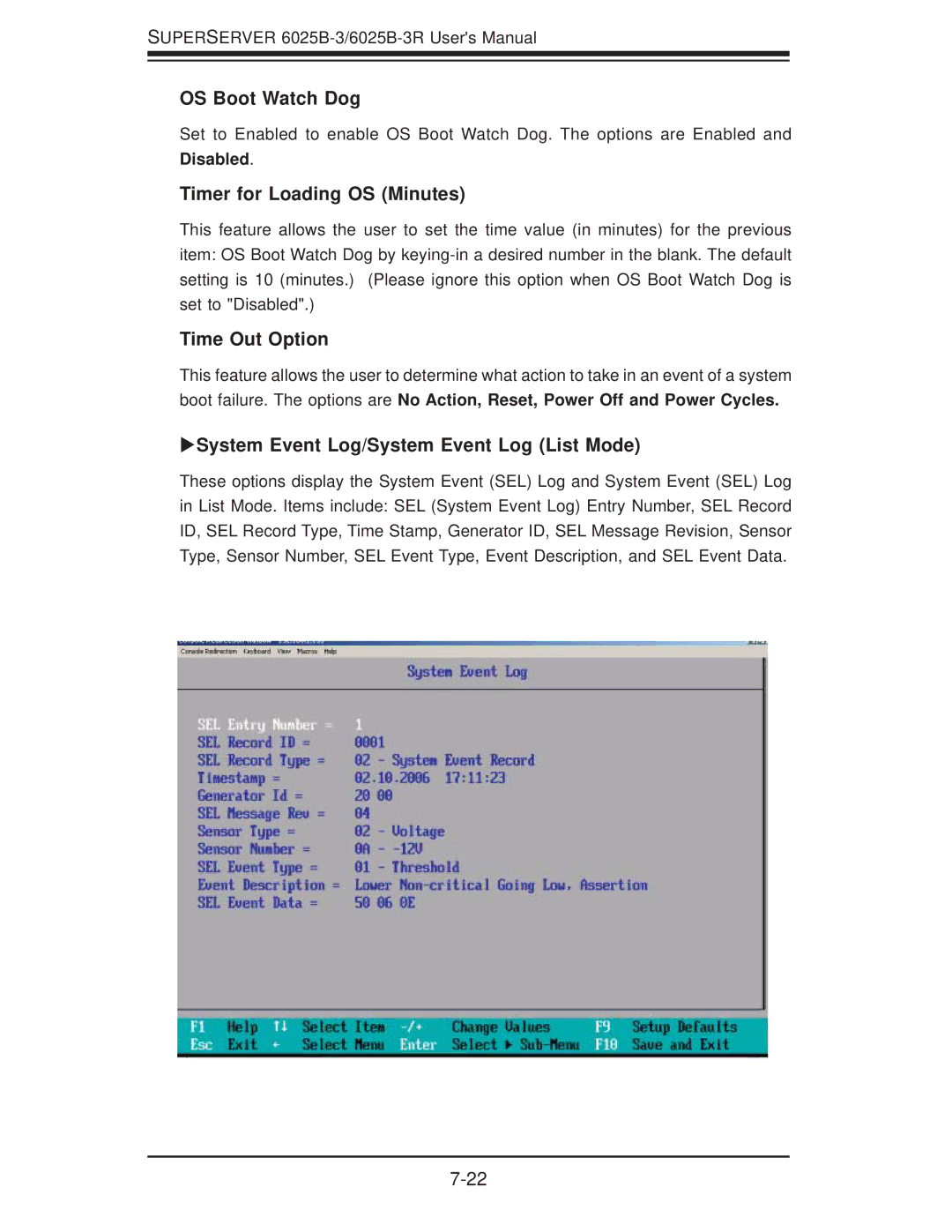 SUPER MICRO Computer 6025B-3R user manual OS Boot Watch Dog, Timer for Loading OS Minutes, Time Out Option 