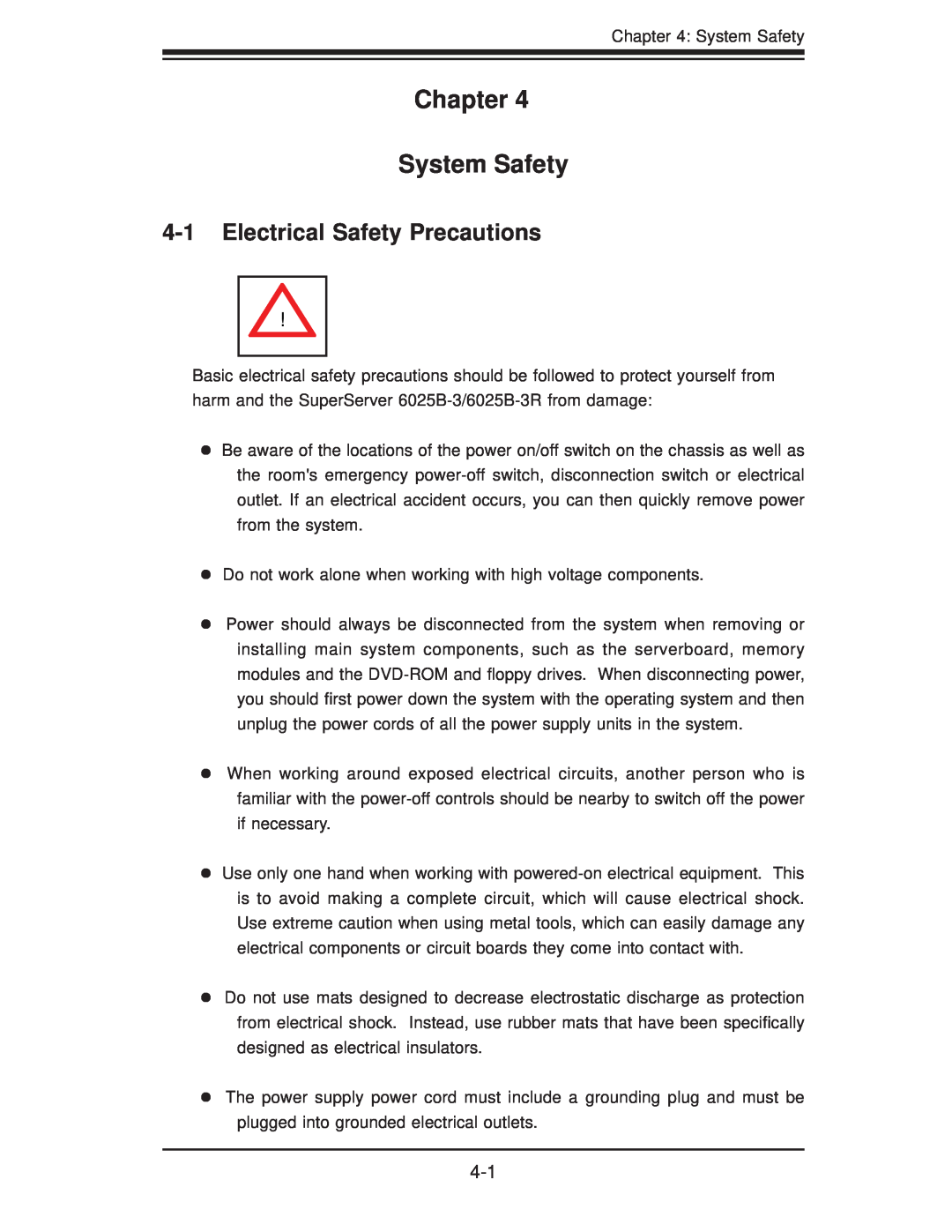 SUPER MICRO Computer 6025B-3R user manual Chapter System Safety, Electrical Safety Precautions 