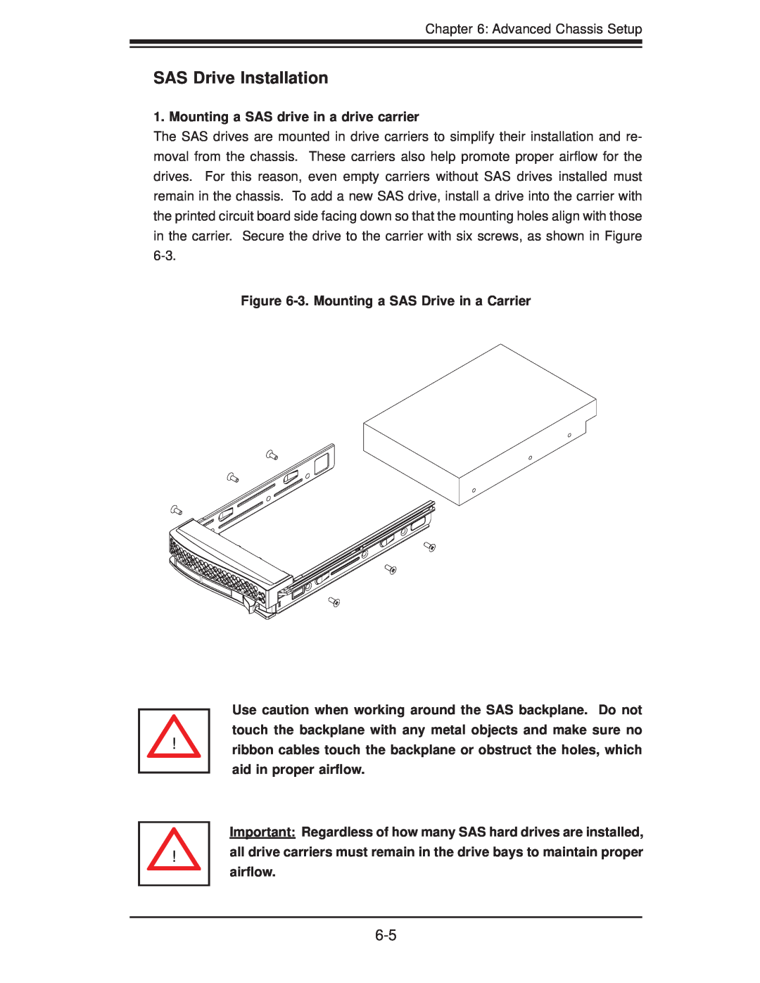 SUPER MICRO Computer 6025B-3R user manual SAS Drive Installation, Mounting a SAS drive in a drive carrier 