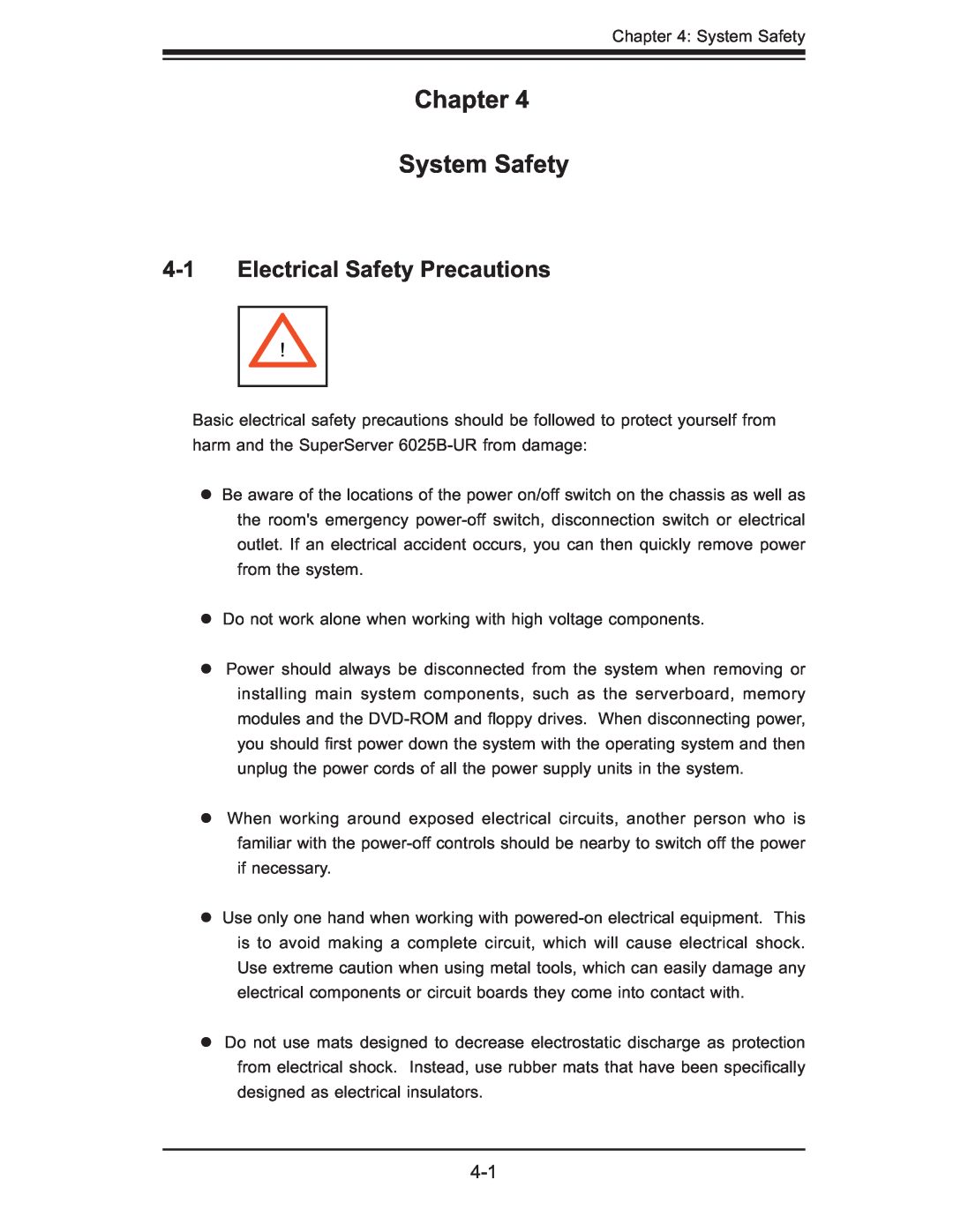 SUPER MICRO Computer 6025B-UR user manual Chapter System Safety, Electrical Safety Precautions 
