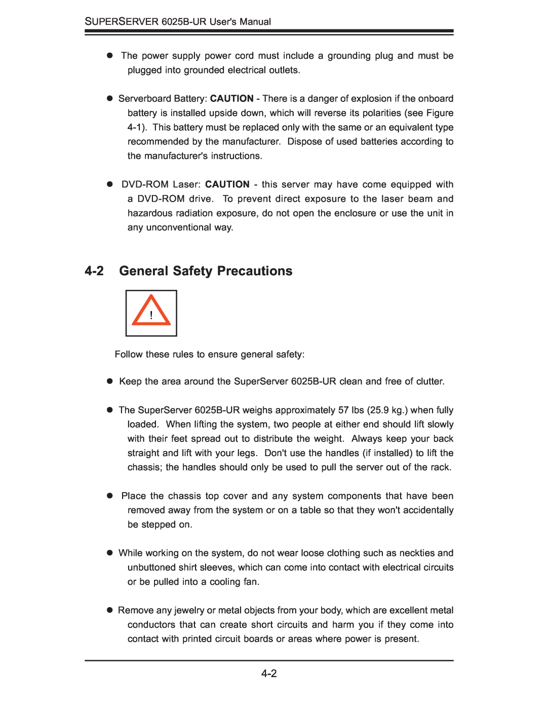 SUPER MICRO Computer 6025B-UR user manual General Safety Precautions 