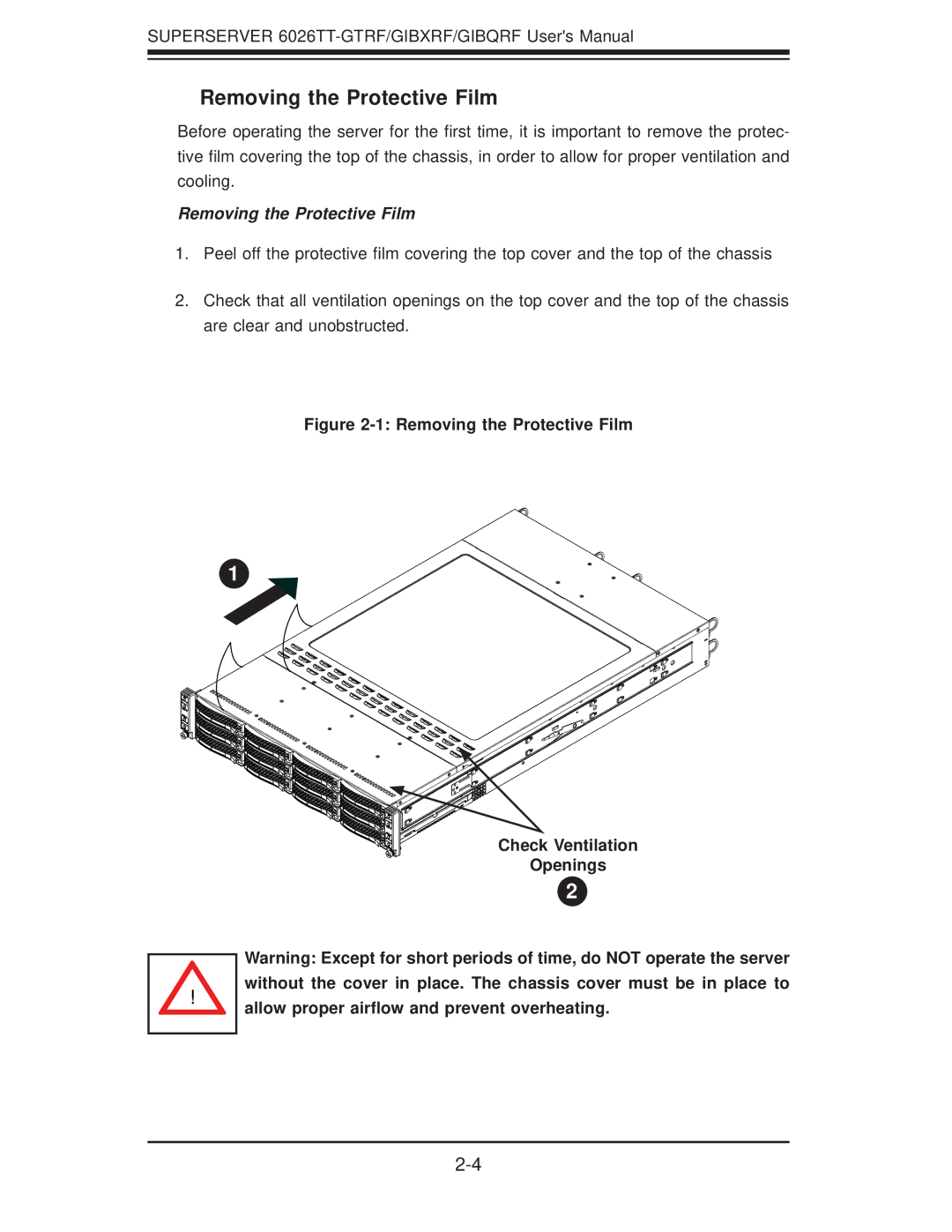 SUPER MICRO Computer 6026TT-GIBXRF, 6026TT-GIBQRF, 6026TT-GTRF user manual Removing the Protective Film 