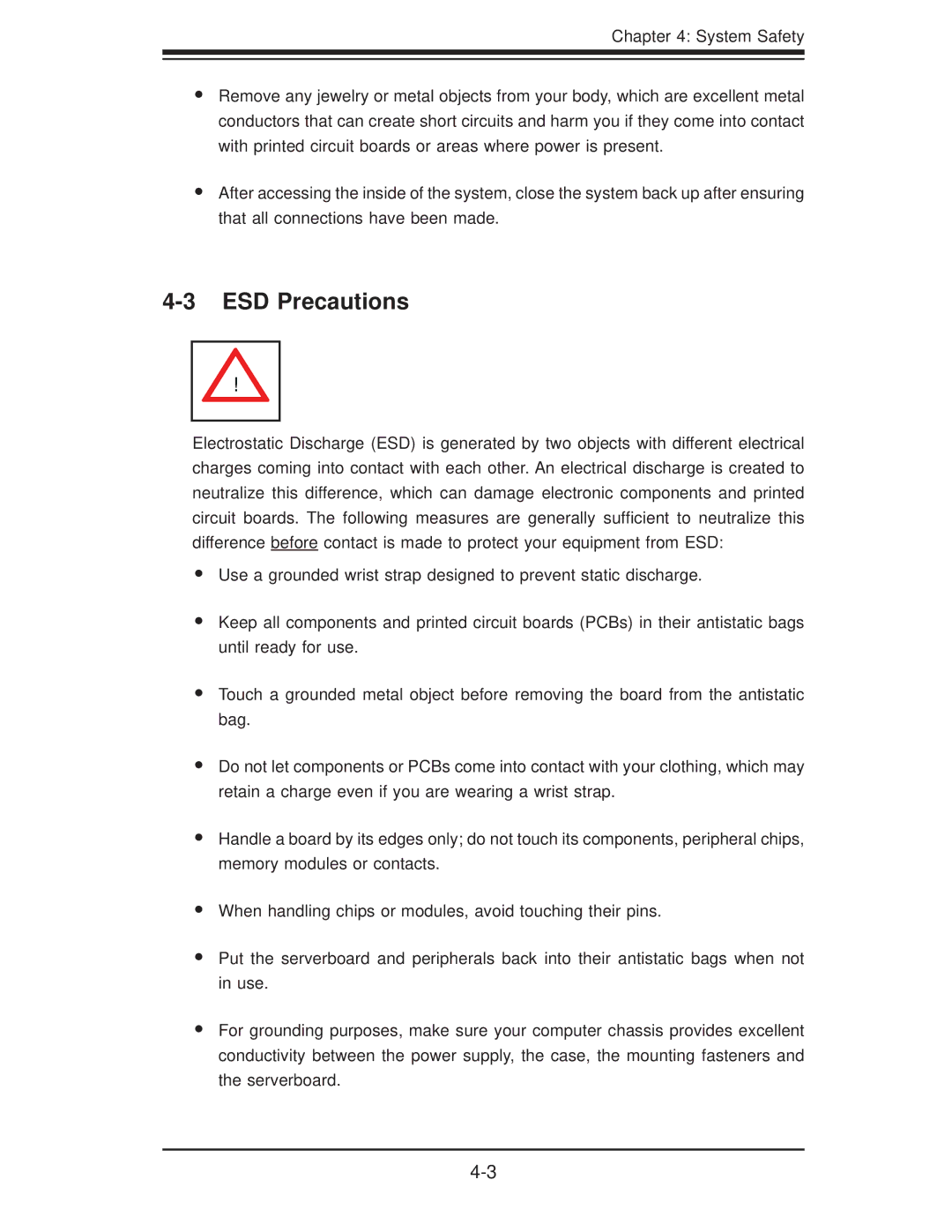 SUPER MICRO Computer 6026TT-GIBQRF, 6026TT-GTRF, 6026TT-GIBXRF user manual ESD Precautions 