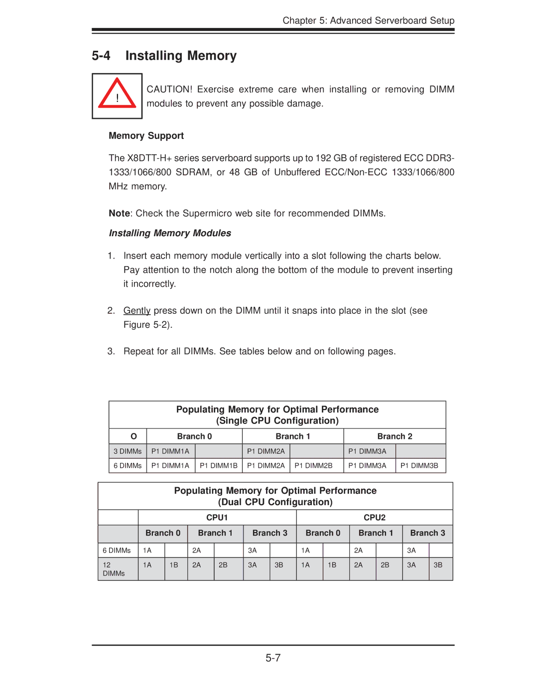 SUPER MICRO Computer 6026TT-GIBXRF, 6026TT-GIBQRF, 6026TT-GTRF user manual Memory Support, Installing Memory Modules 