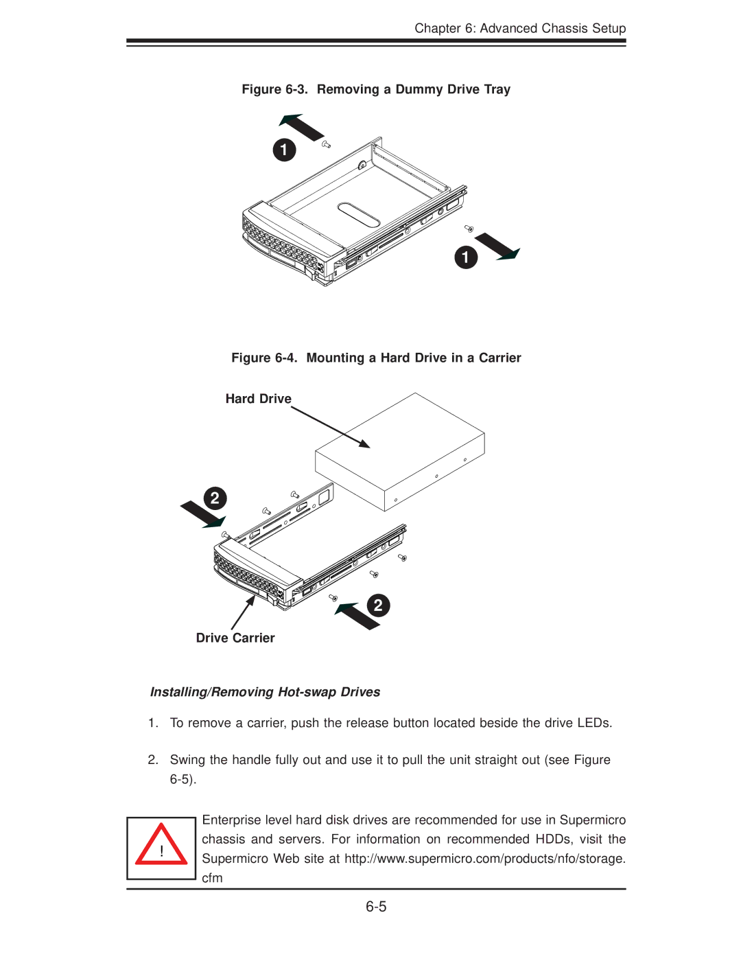 SUPER MICRO Computer 6026TT-GTRF, 6026TT-GIBQRF user manual Removing a Dummy Drive Tray, Installing/Removing Hot-swap Drives 