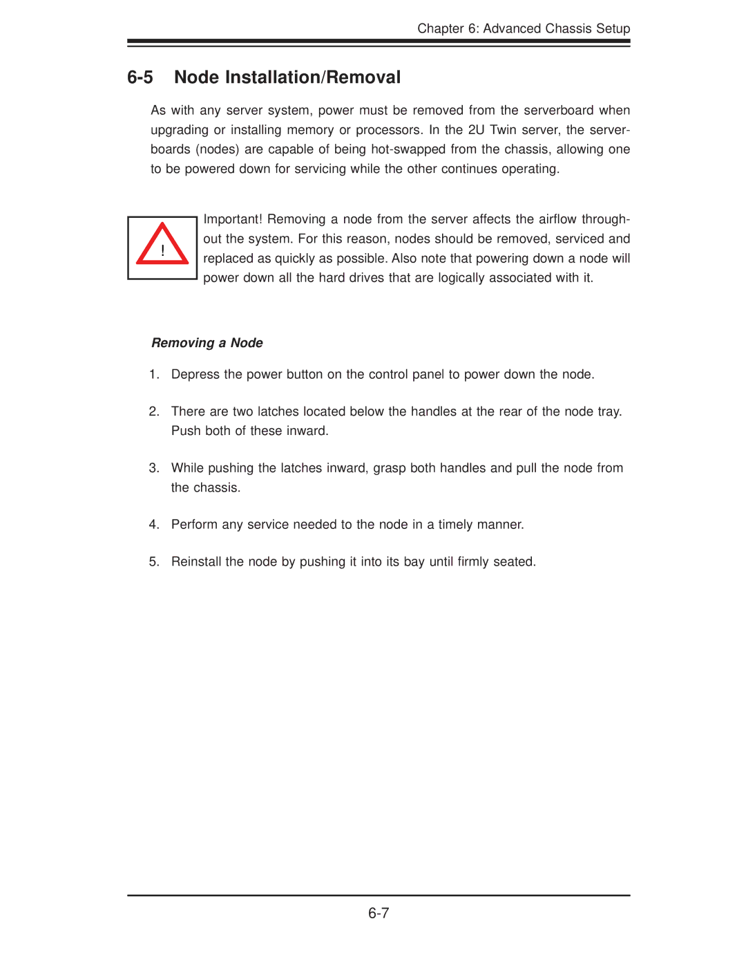 SUPER MICRO Computer 6026TT-GIBQRF, 6026TT-GTRF, 6026TT-GIBXRF user manual Node Installation/Removal, Removing a Node 