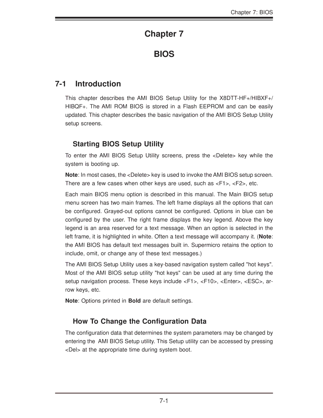 SUPER MICRO Computer 6026TT-GTRF Chapter, Introduction, Starting Bios Setup Utility, How To Change the Conﬁguration Data 