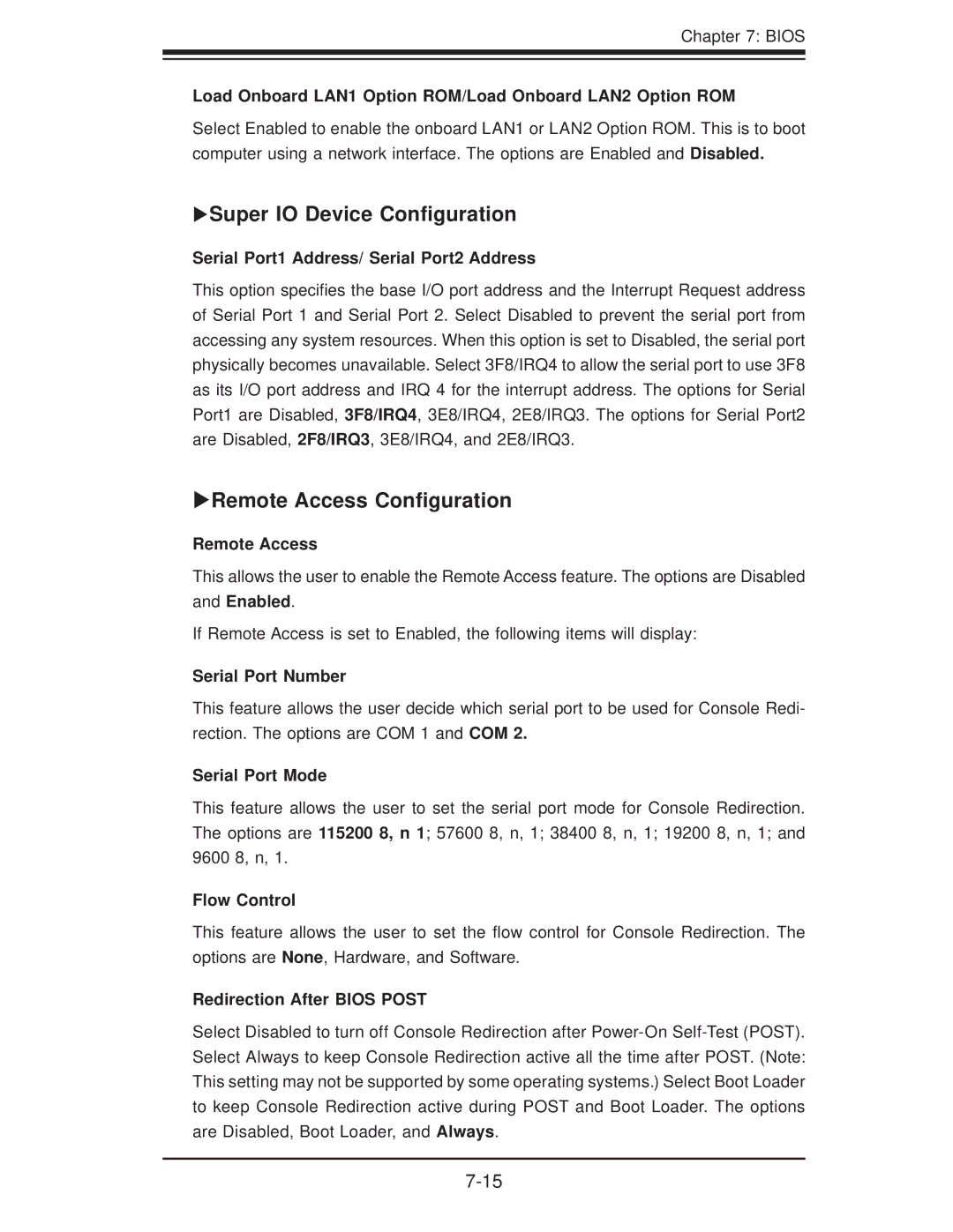 SUPER MICRO Computer 6026TT-GIBQRF, 6026TT-GTRF, 6026TT-GIBXRF XSuper IO Device Conﬁguration, XRemote Access Conﬁguration 