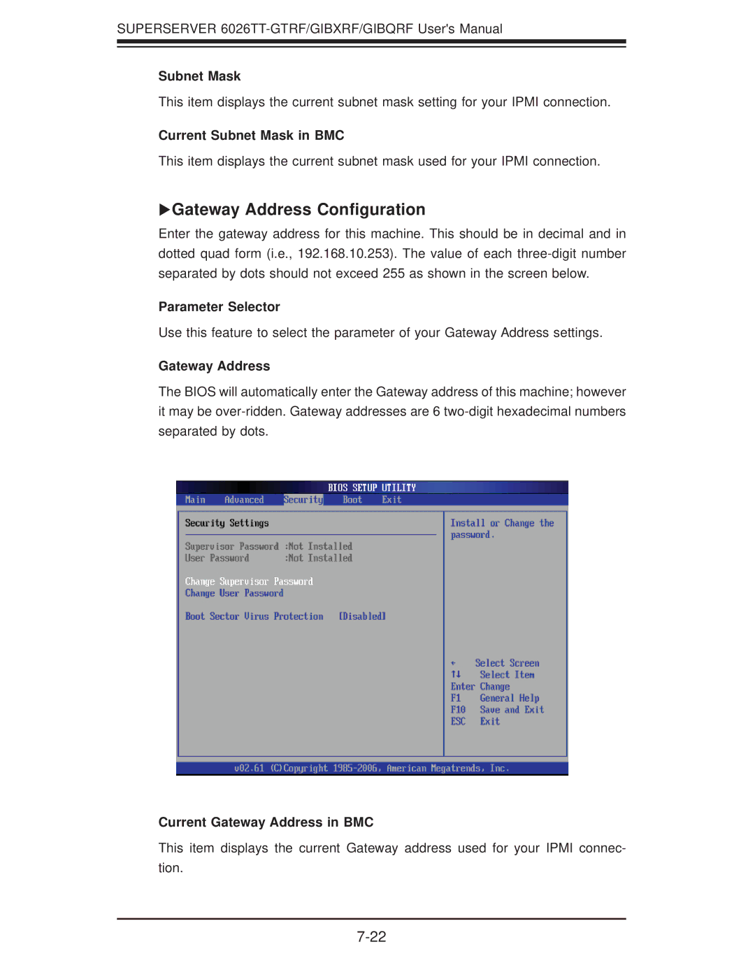 SUPER MICRO Computer 6026TT-GTRF, 6026TT-GIBQRF user manual XGateway Address Conﬁguration, Current Subnet Mask in BMC 