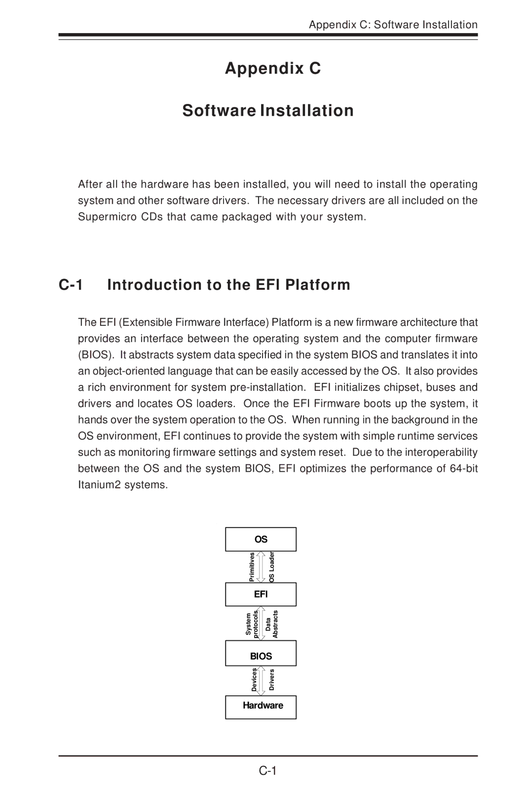 SUPER MICRO Computer 6113L-i, 6113L-8 user manual Appendix C Software Installation, Introduction to the EFI Platform 