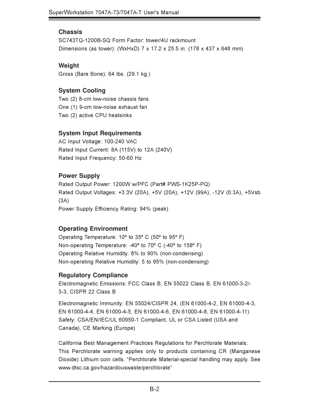 SUPER MICRO Computer 7047A-T, 7047A-73 user manual Weight 