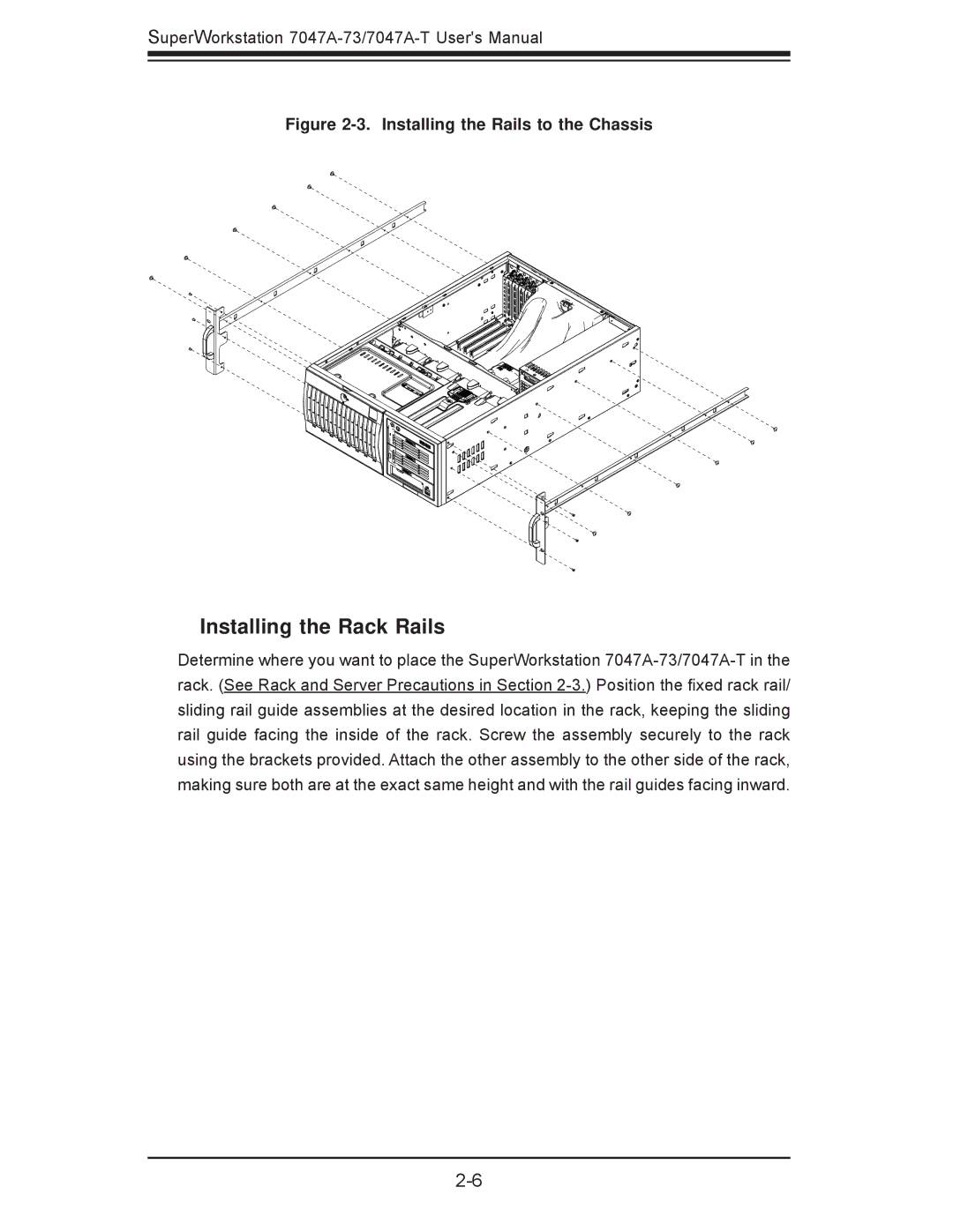 SUPER MICRO Computer 7047A-T, 7047A-73 user manual Installing the Rack Rails, Installing the Rails to the Chassis 