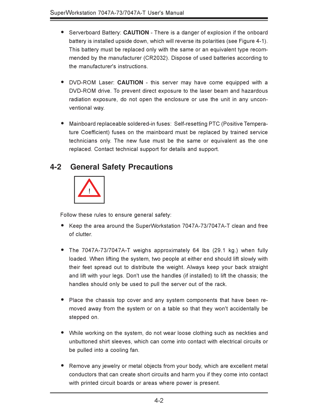 SUPER MICRO Computer 7047A-T, 7047A-73 user manual General Safety Precautions 