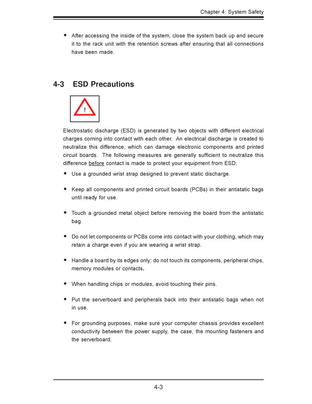 SUPER MICRO Computer 7047A-73, 7047A-T user manual ESD Precautions 