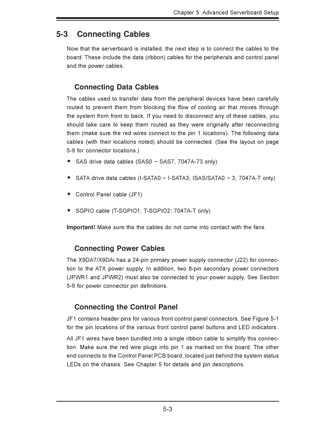 SUPER MICRO Computer 7047A-73, 7047A-T user manual Connecting Cables, Connecting Data Cables, Connecting Power Cables 